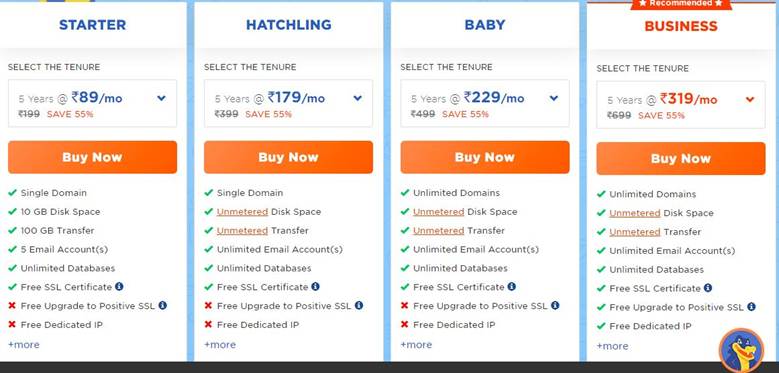 InMotion hosting vs HostGator: Hostgator hosting plan